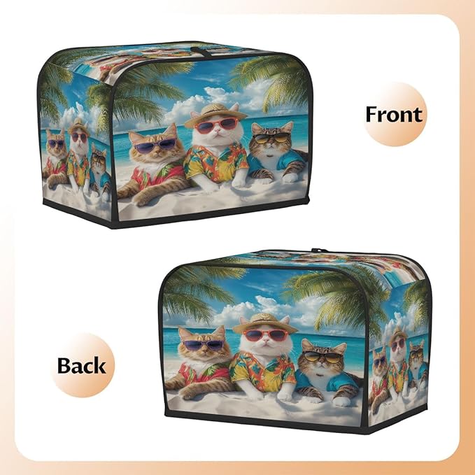 Toaster Cover 2 Slice, Beach Cat Anti Dust Protector for Bread Maker, Waterproof Kitchen Appliances Accessories