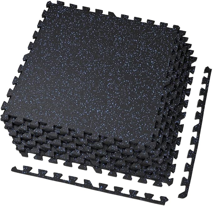 Xspec 1/2" Thick 48 sq ft (12 Tiles) Interlocking Rubber Top EVA Foam Exercise Mat | Home Gym Mats Workout Flooring Tiles for Gyms, Fitness Rooms | Durable Grip Protective Flooring, Black/Blue