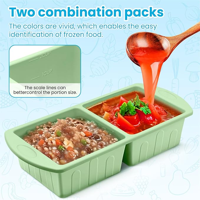 2 Pack Silicone Freezer Trays With Lid For Easy Storage Silicone Soup Freezer Molds 2 Cup ，Perfect For ice cube tray Freezing Broth Sauces Store Leftovers , Leakproof, Easy Release Dishwasher Safe