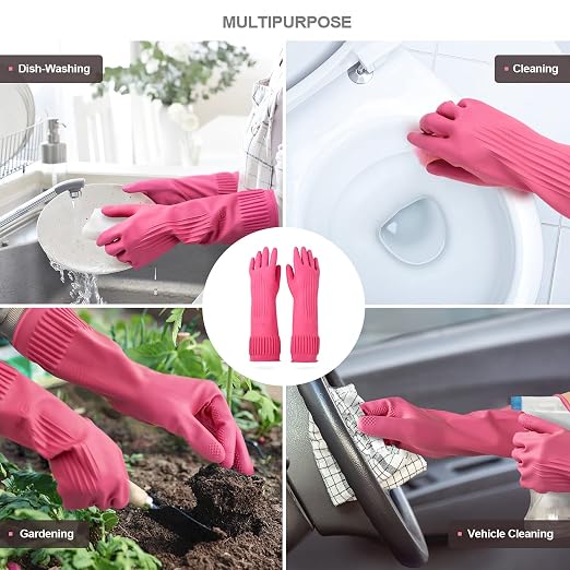 Mamison Rubber Dishwashing Gloves, Non-Slip Kitchen, 2 Pairs | Korean natural - Image 4