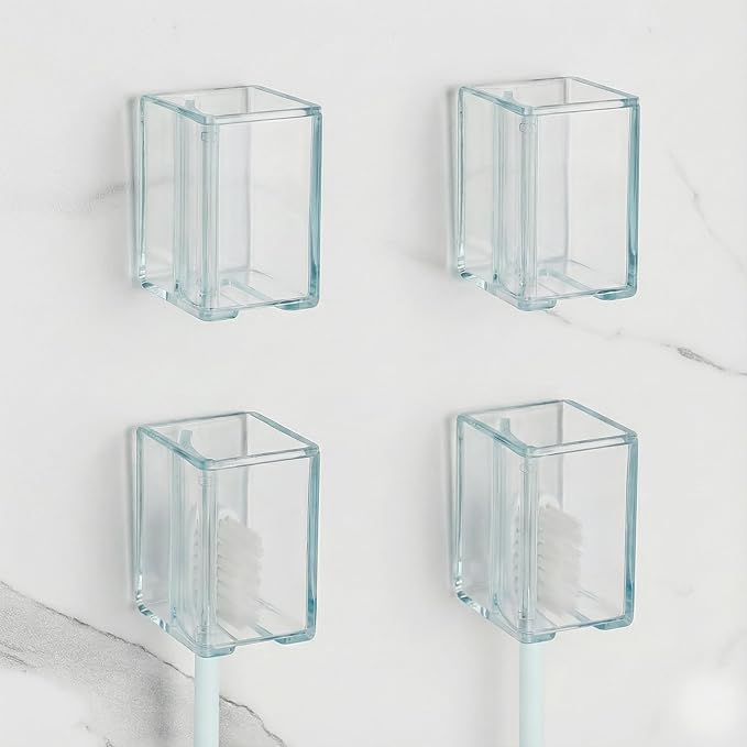 4 Pack Toothbrush Holders for Bathrooms Shower, Wall Mount Toothbrush Organizer by LUEXBOX