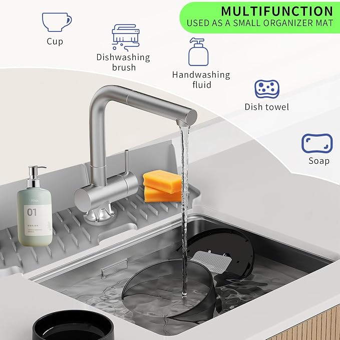17” x 5.5” Silicone Faucet Handle Drip Catcher Tray Mat, Silicone Faucet Mat - Image 3
