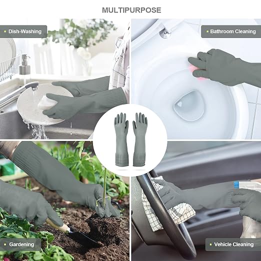 Mamison Rubber Dishwashing Gloves, Non-Slip Kitchen, 2 Pairs | Korean natural - Image 4