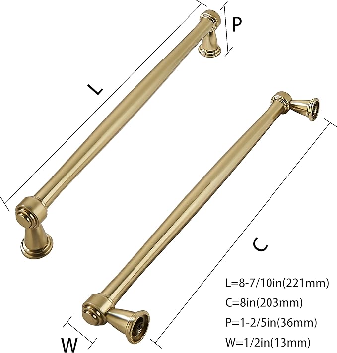 khtumeware 2 Pack 8 Inch(203mm) Brushed Brass Cabinet Pulls Satin Brass Kitchen Cabinet Handles Kitchen Cabinet Hardware for Cupboard Drawer Handles Dresser Pulls