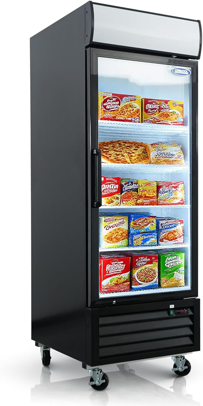 27" Commercial Display Freezer with 1 Glass Door - 20 Cu.ft Capacity, Digital Temperature Control, Auto Defrost, Freezer Top Sign, LED Lighting, Energy Efficient for Store & Supermarket