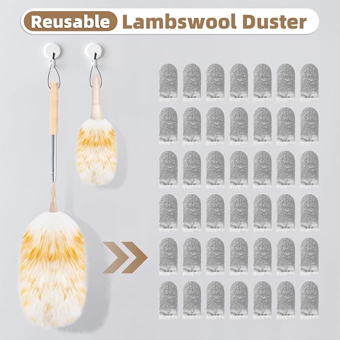LOVECO Lambs Wool Dusters for Scratch-Free Cleaning Extendable 29-49 Inch | - Image 7