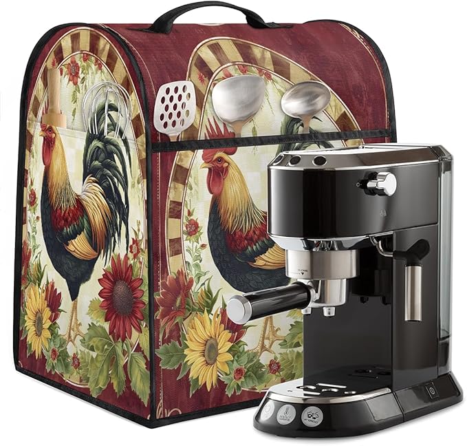 Kitchen Aid Mixer Cover Rooster Chicken Flower Vintage Stand Mixer Cover Compatible with 6-8 Quarts Stand Mixers, Dust Covers with Zipper Pocket Foldable Washable Kitchen Aid Organizer Bag
