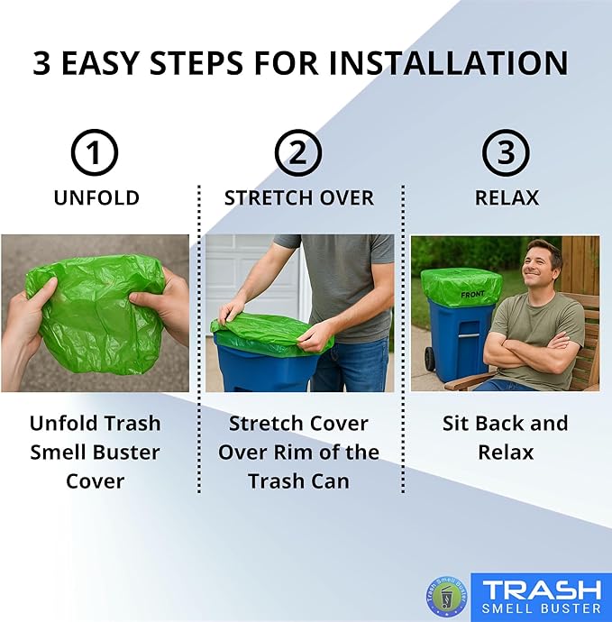 Outdoor Trash Can Cover Odor Eliminating Bag with Elastic Band Lemon Scented Durable 32 Gallon 3 Pack