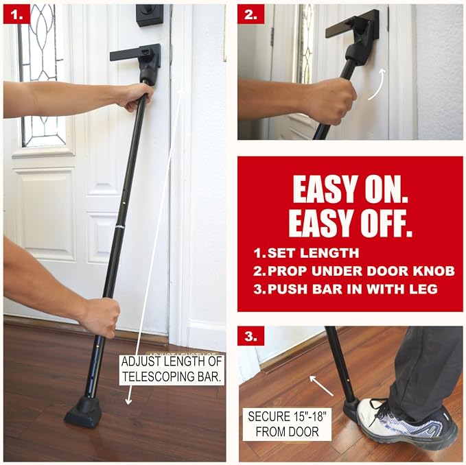 SECURITYMAN 3-in-1 Door Security Bar, Security Door Stoppers & Door Barricade – - Image 5