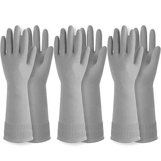 Rubber Dishwashing Gloves, Non-Slip Kitchen, 3 Pairs | Korean natural latex by QualityKitchenandHome