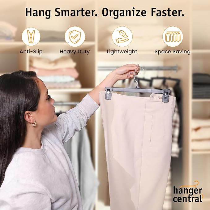 12 Inch 12 Pack Pants Hangers, Slim Plastic Clothes Hangers - Image 2