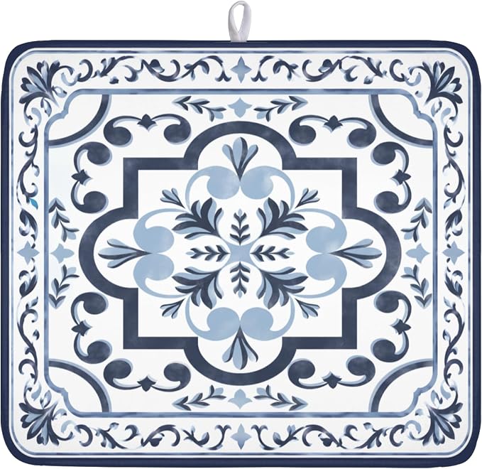 Giwawa Navy Flower Dish Drying Mat Modern Boho Microfiber Dishes Drainer Pad by Giwawa