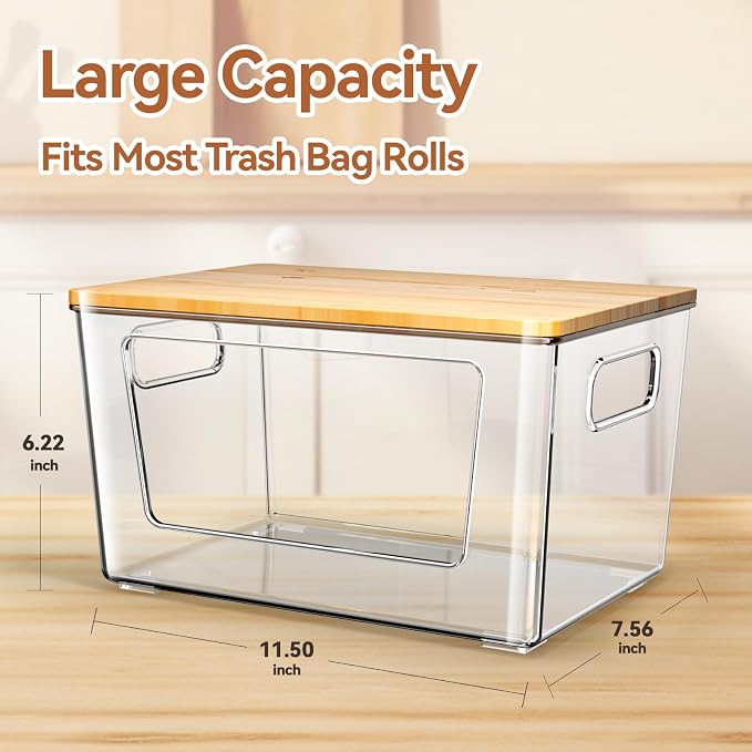 spospo Trash Bag Holder with Bamboo Lid Stackable Trash Bag Dispenser | Extra - Image 3