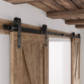 CCJH 7.5FT Sliding Barn Door Hardware Kit, Heavy Duty, Smoothly and Quietly, Easy to Install, Fit 22.5" Width Double Door Panel, Basic Style Hangers Black