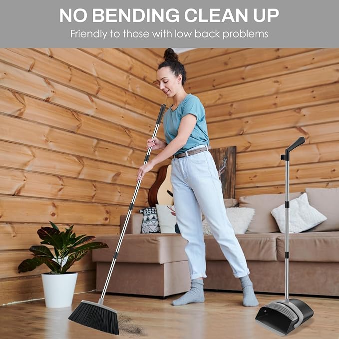 Broom and Dustpan Set for Home, 51-in Long Adjustable Handle Angle Broom and - Image 7