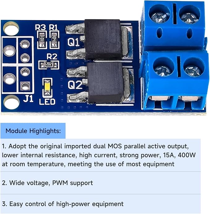 Mosfet 5PCS DC 400W 5V-36V Dual Mosfet High-Power Motor Controller Trigger Switch Drive Module 0-20KHz PWM Adjustment Electronic Switch Control Board Motor Speed Control Lamp Brightness Control