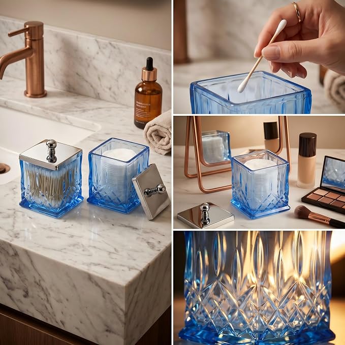 2 Pack 15Oz Blue Q-Tip Holder, Square Thick Glass - Image 7