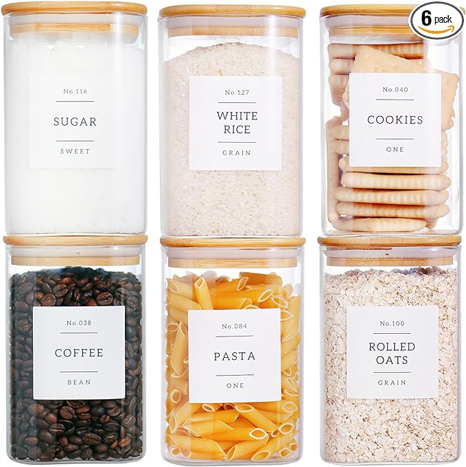 CZZGSM 6 Pack Square Kitchen Storage Jars - 35oz Glass Canisters With Wood Lids by CZZGSM