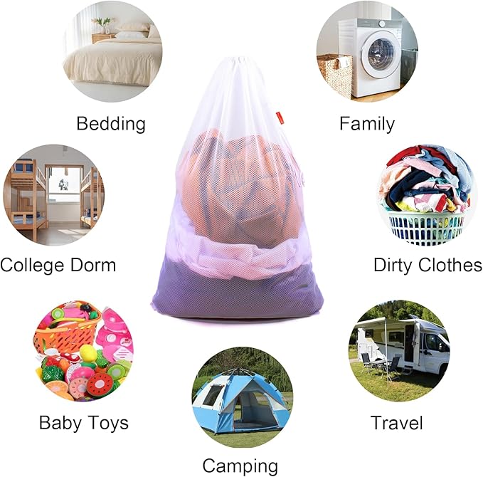 2 Pack Mesh Laundry Bags 24 x 36 Inches Drawstring Bag Black&White - Image 3