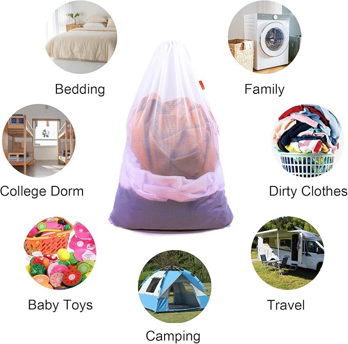 2 Pack Mesh Laundry Bags 24 x 36 Inches Drawstring Bag White - Image 3