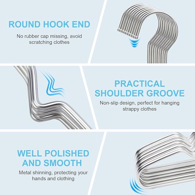 Hangers 20 Pack Coat Wire Hangers Heavy Duty Stainless Steel Clothes Hanger - Image 3