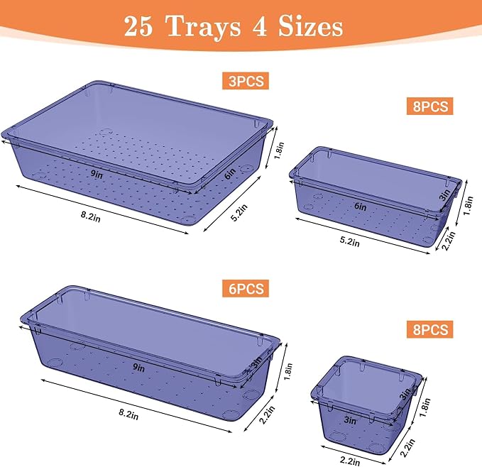 SpaceHacks 25 PCS Plastic Drawer Organizer, 4-Size Versatile Organizer Trays & - Image 2