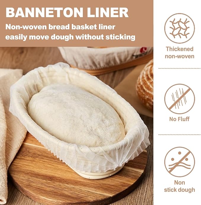 50 Pcs Banneton Liner,Banneton Bread Proofing Basket Non Woven Liners Non-Stick Dough,Bread Proofing Cover,Elastic Banneton Basket Liner,Sourdough Bread Baking Supplies
