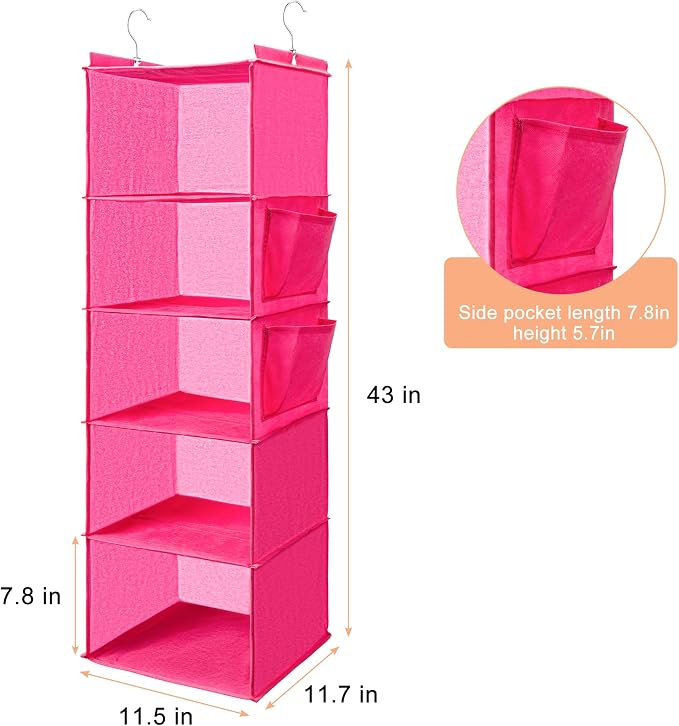 BOOMIBOO Hanging Closet Organize and Shelves, 5-Hanging Shelf（Pink） | - Image 3