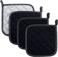 Joyhalo 4 Pack Pot Holders - Heat Resistant Oven Hot Pads, Terry Cloth, Black