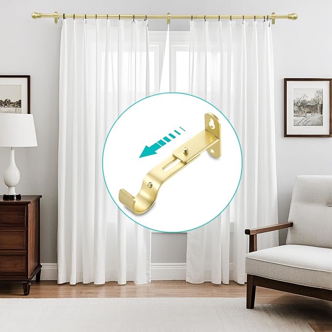 Adjustable Curtain Rod Brackets, Metal Window Drapery Rod Hanger Holders Hooks - Image 7