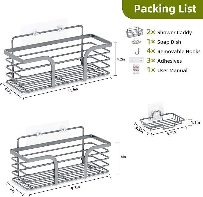 Yougai Dark Gray Shower Shelves, Bathroom Organizers and Storage - Image 2