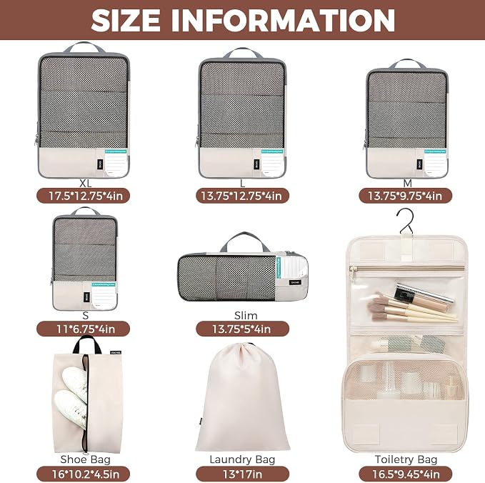 BAGAIL 4 Set/6 Set/8 Set Compression Packing Cubes Travel Accessories - Image 2