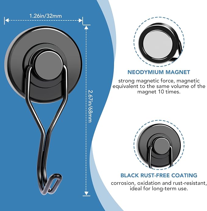 DIYMAG Magnetic Hooks, 80LBS Heavy Duty 8 Pack 2026 Cruise Ship Essentials - Image 3