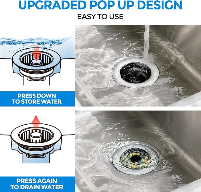 zaa 3 in 1 Kitchen Sink Drain Strainer Stopper Removable Basket Pop-Up - Image 3