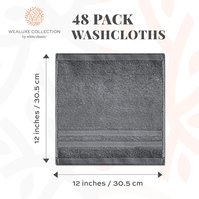 White Classic Wealuxe Dark Gray Washcloths 48 Pack - Image 4