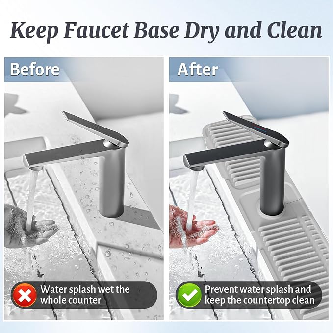 PoYang 24 Inch Faucet Mat for Kitchen Sink Splash Guard, Light Grey | Sink - Image 7
