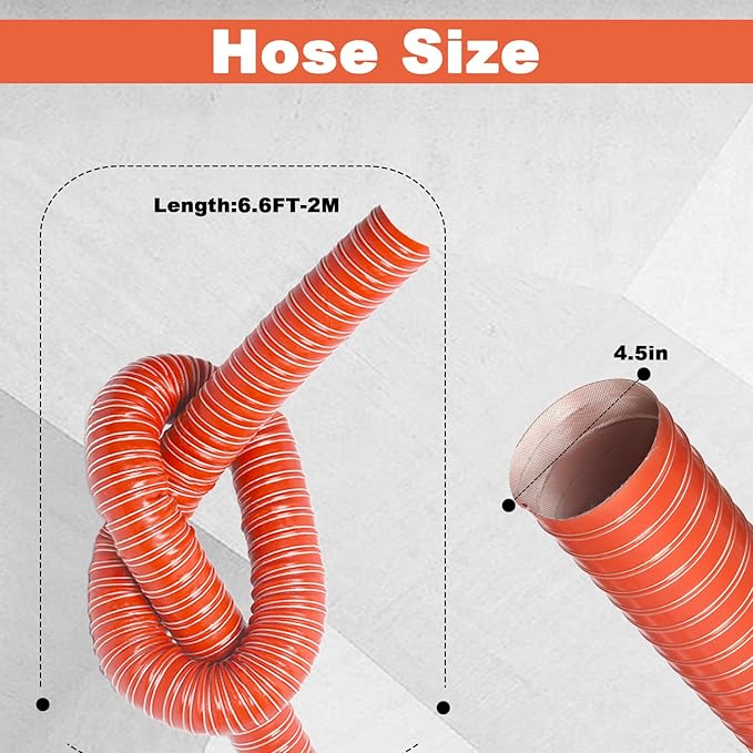 NOWBALL 4.5in Automotive Air Duct Hose, Length 2 Meter-6.6ft, 4.5" Silicone Flexible Cooling Ducting, 114mm High Heat Brake Exhaust Hose for Car, Garage, Dryer Air System