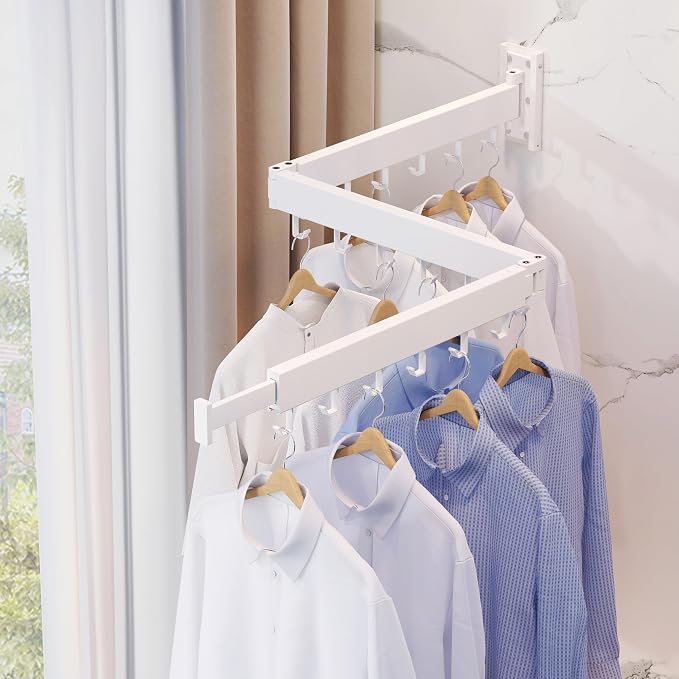 ZdwCyl Clothes Drying Rack, Laundry Space Saver Wall Mounted, Retractable - Image 5
