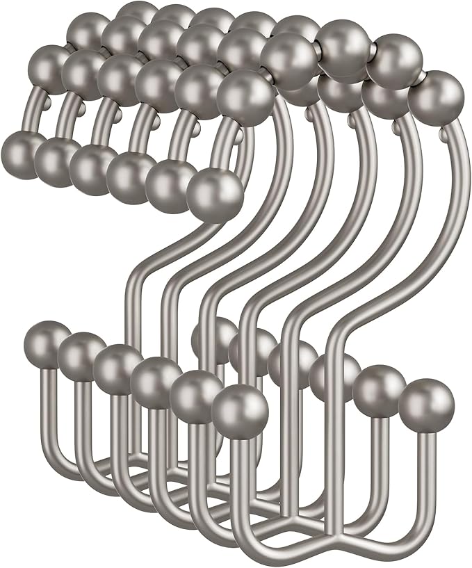 Amazer Shower Curtain Rings, Rust-Resistant Metal Double Shower Hooks by Amazer