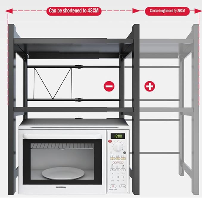 Microwave Storage Rack Microwave Shelf,Expandable and Height Adjustable Microwave Oven Rack, 3-Tier Metal Kitchen Counter Toaster and Rice Cooker Stand