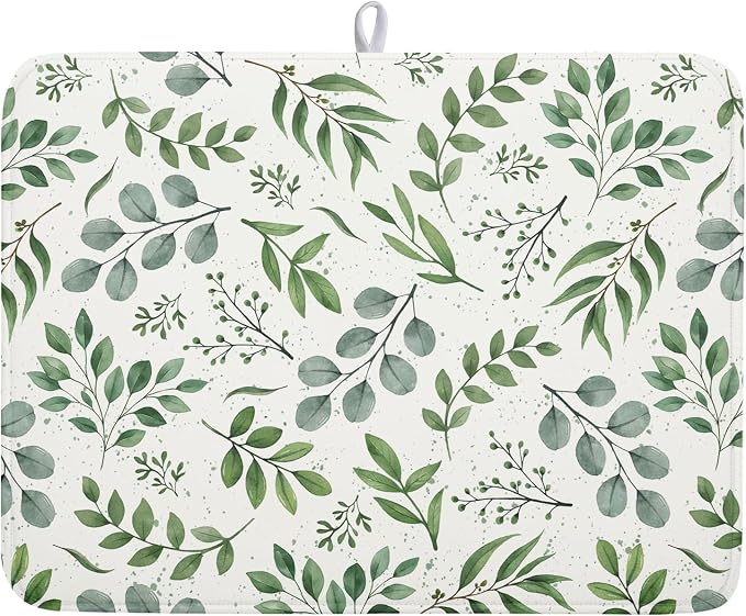 Kawani Sage Green Dish Drying Mat 18x24 In Absorbent Reversible Eucalyptus by Kawani
