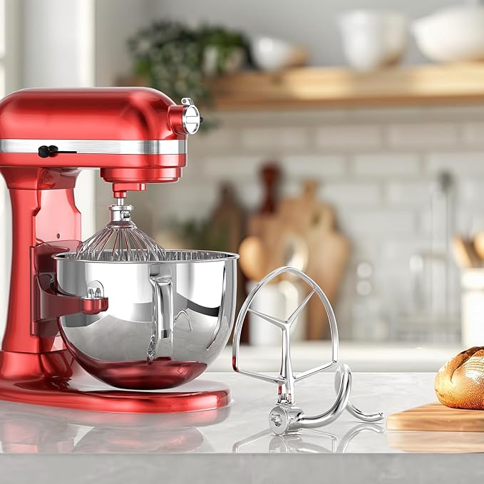 Stainless Steel Stand Mixer Attachments 3-Piece (7QT Flat Beater, 7QT Dough Hook, 7QT 9-Wire Whip Attachment) for KitchenAid Lift Stand Mixer and 7 Quart Bowl, Dishwasher Safe