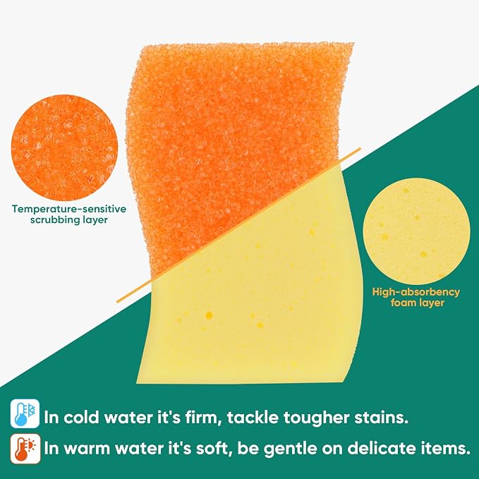 LAUNDRYLUX Scrub Sponge, 4 Pack Dual-Sided Temperature-Responsive Scrubber | - Image 3