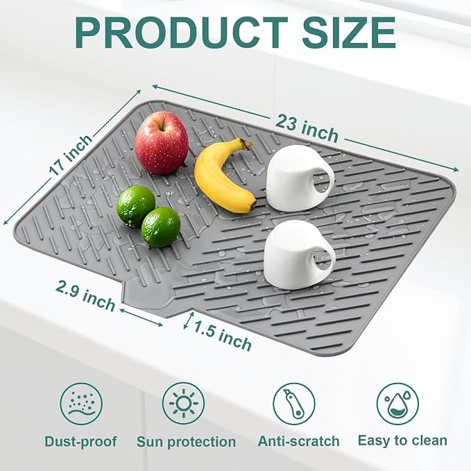 Silicone Dish Drying Mat for Kitchen Counter, Hangable & Roll-Up for - Image 3