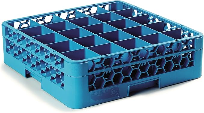 Carlisle FoodService Products RG25-114 OptiClean 25 Compartment Glass Rack with Extender, 3-1/2" Compartments, Blue (Pack of 4)