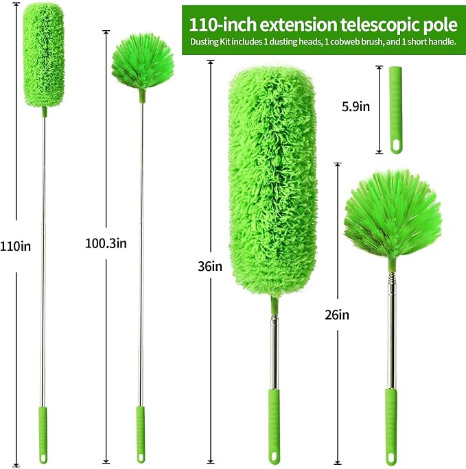 Cobweb Duster with Extension Pole, Washable Cleaning Duster Set with 2 Duster - Image 2