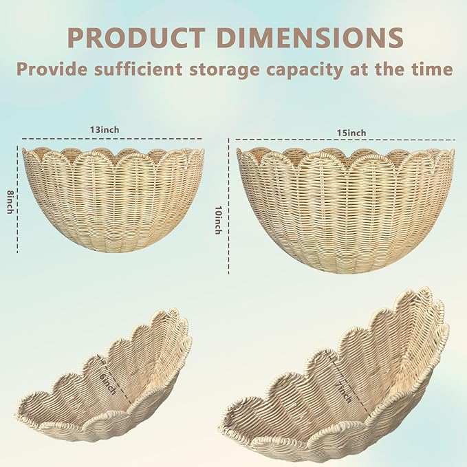 Scalloped Wall Basket, Scalloped Rattan Wall Storage & Decor - Image 2