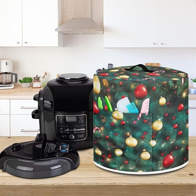Christmas Green Dust Cover Instant Pot and Extra Accessories Dust Proof Easy to Clean Pressure Cooker Cover Electric Appliance Cover Air Fryer Accessories with Storage Pocket Size L