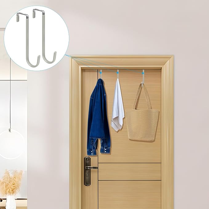 FYY Over the Door Hooks, Single-Hanger 4 Pack, Fits Doors 1.6" Grey | Heavy - Image 6