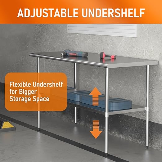 Stainless Steel Table for Food Prep & Work 30 x 60 inches Utility Table with Adjustable Undershelf, Commercial Workstation in Kitchen, Garage, Outdoor BBQ